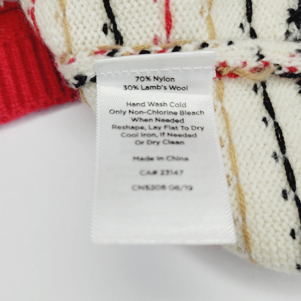Talbots Diamond Fair Isle Nordic Sweater Fisherman Petite White Ivory Red Khaki - Picture 7 of 7